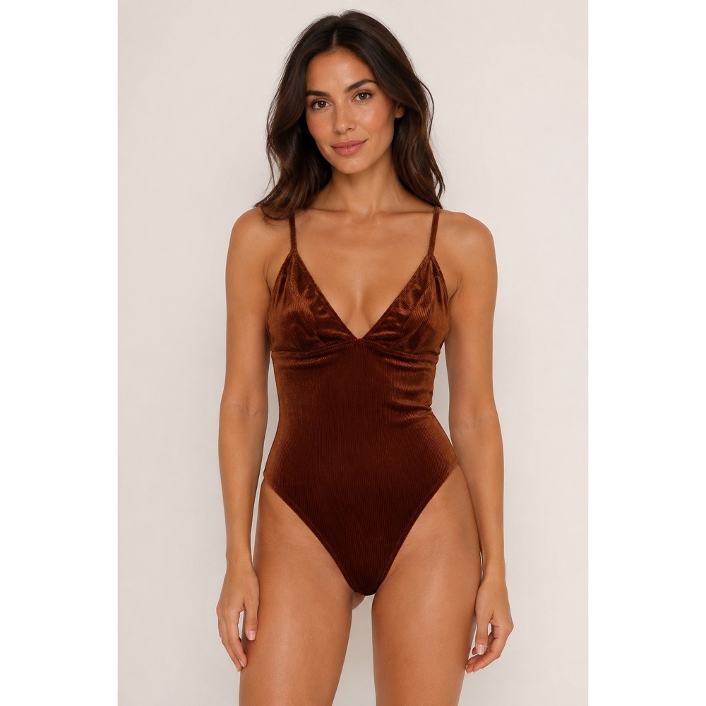 Out From Under Urban Outfitters Brown Velvet Bodysuit Size Small Y2K